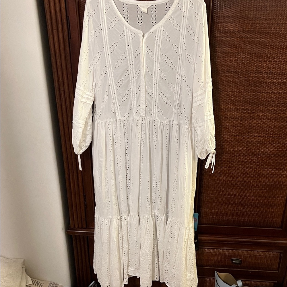 Caslon Elegant White Eyelet Dress